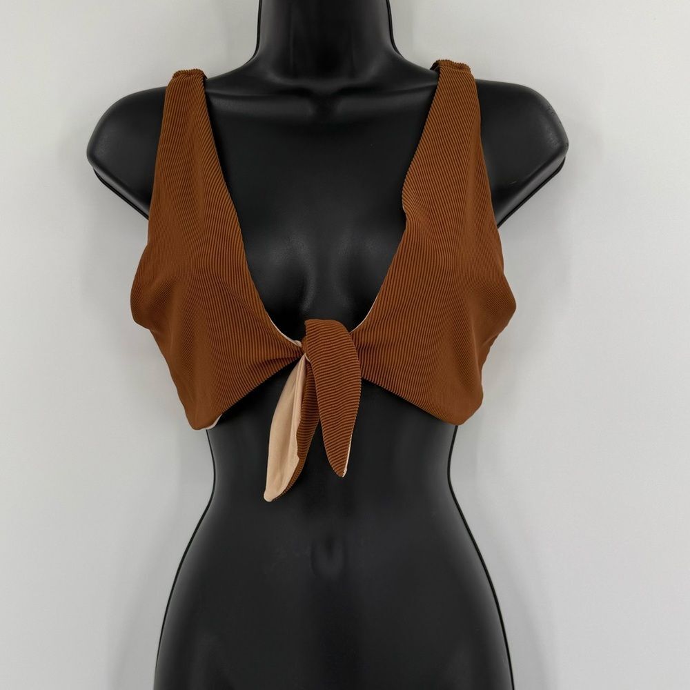 NWT Beach Riot Dallas Bikini Tie Front Top | Monks Robe / Cognac | Medium